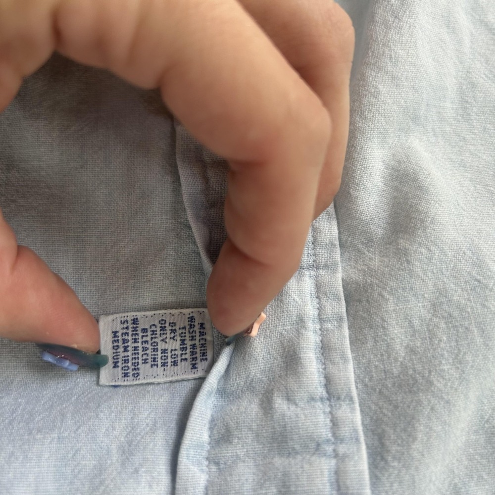 Polo Ralph Lauren Shirt Mens Large Blue Chambray Lizard Pocket Band Collar - Picture 11 of 16